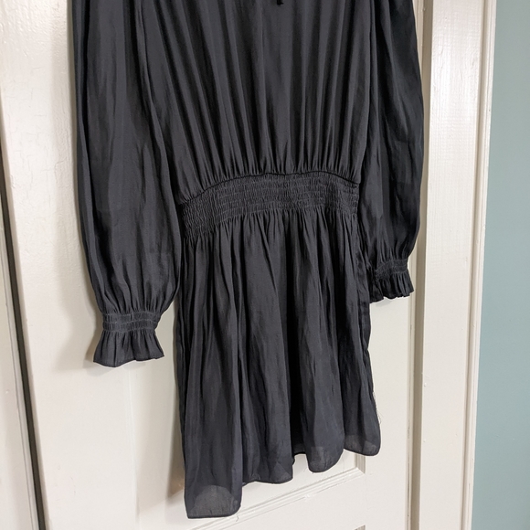 Vestique Wishing Well gray smocked waist balloon sleeve silky midi dress S - Picture 5 of 11